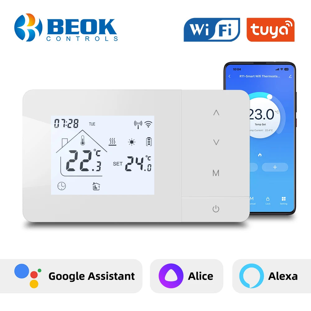 Beok Smart Battery Powered Thermostat for Gas Boiler Heating/Cooling Temperature Controller Alexa Google Home