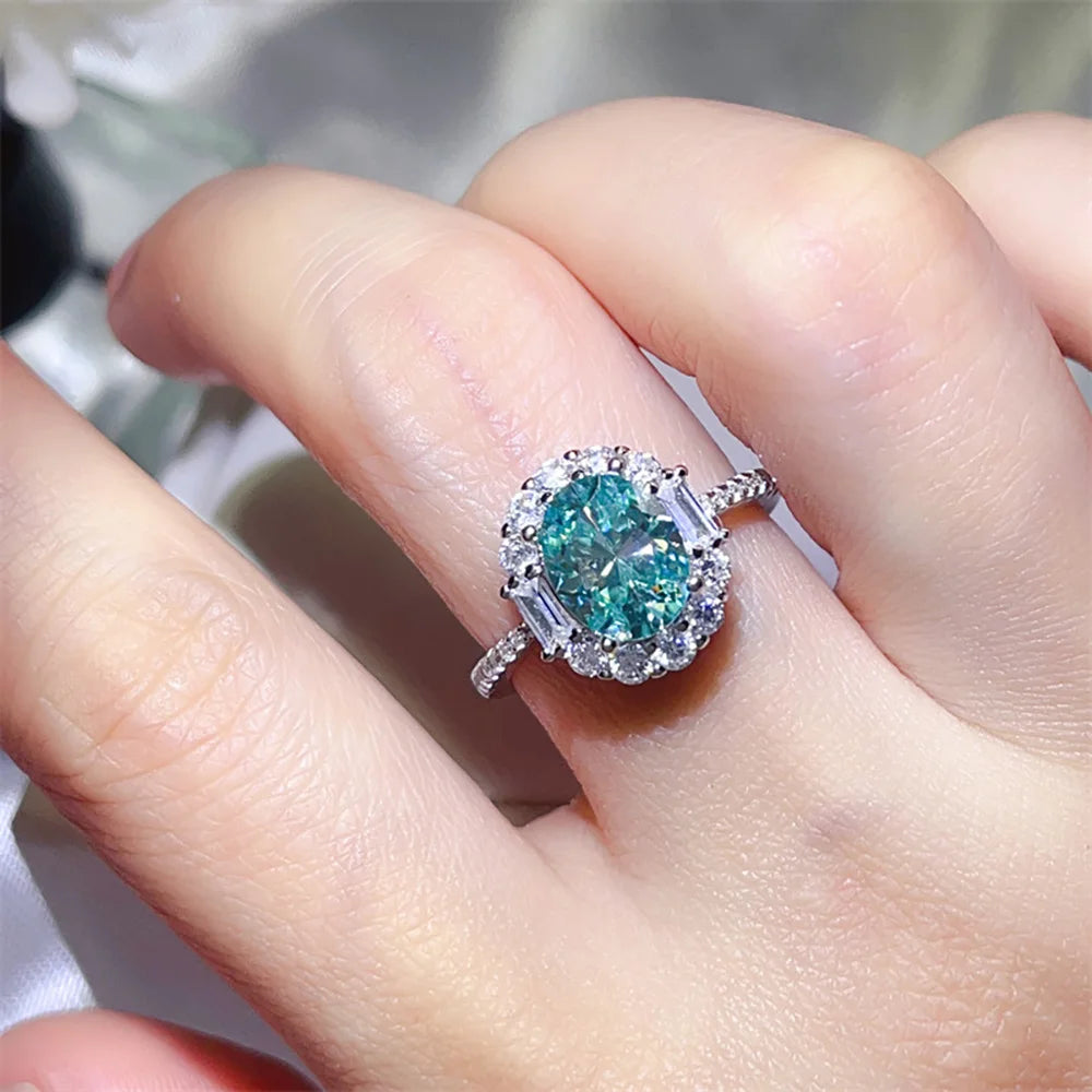Anello in argento 925 con moissanite verde Paraiba