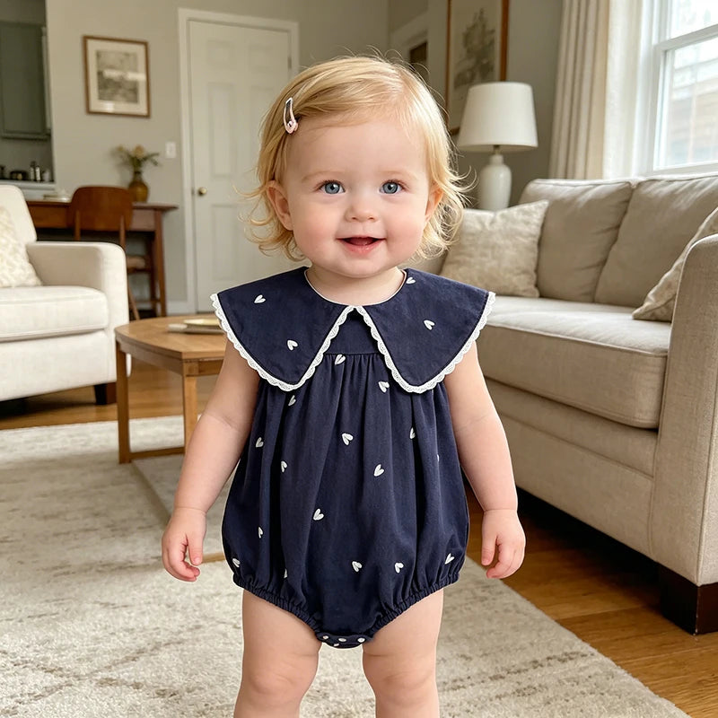 2026 New Summer Newborn Infant Baby Girl Jumpsuit 0-24M Baby Girl Clothing Sleeveless Cotton Heart Print Baby Girl Rompers