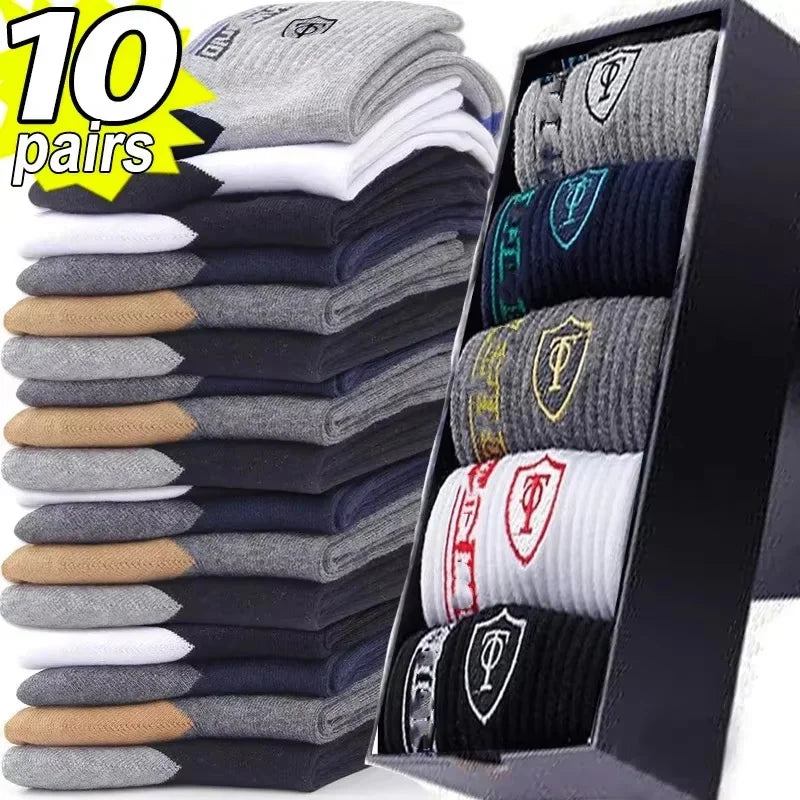 10 pares de calcetines deportivos transpirables de algodón para hombre, de fibra de bambú, para otoño e invierno, absorbentes del sudor y desodorantes, estilo ejecutivo
