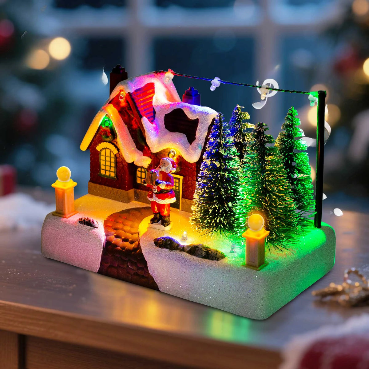 Pueblo navideño de colección para montar con luces, árboles, Papá Noel, nieve, paisaje urbano, decoración festiva para hogar, escritorio y chimenea