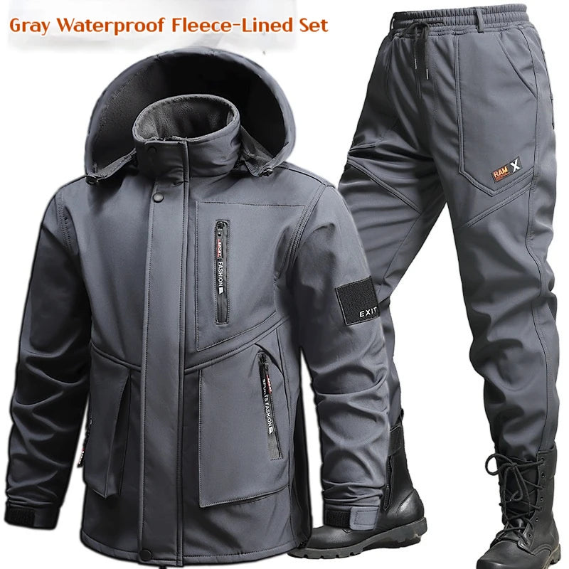 Herren-Arbeitsanzug Winter Verdickte wasserdichte Jacke Hosen-Set Winddichte Outdoor-Arbeitskleidung Winter Zweiteiliges Set Jogginganzüge Herren