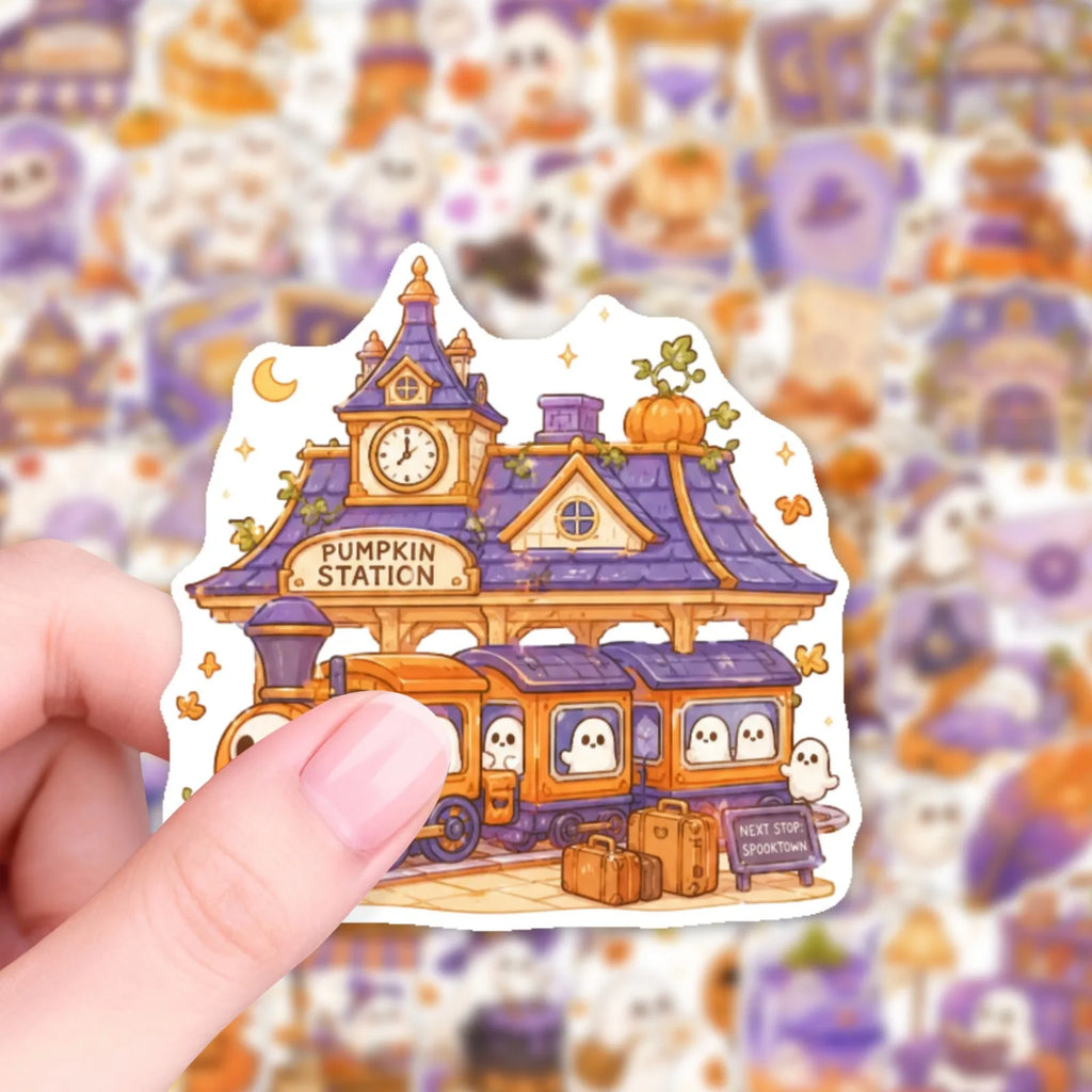 50Pcs Healing Pastel Halloween Stickers Cute Ghost Pumpkin Dessert Waterproof Vinyl Decals for Journal Laptop Phone Gift