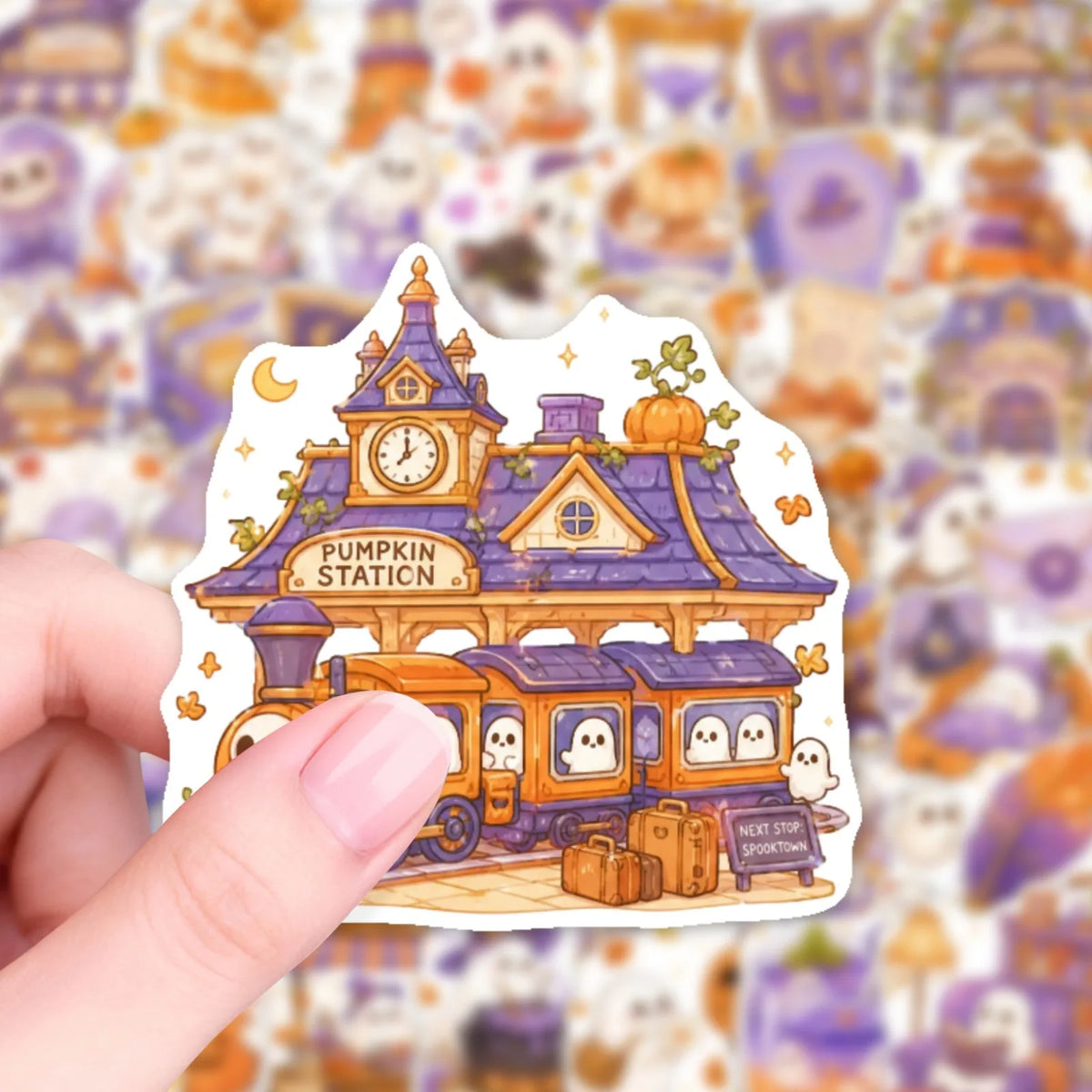 50Pcs Healing Pastel Halloween Stickers Cute Ghost Pumpkin Dessert Waterproof Vinyl Decals for Journal Laptop Phone Gift