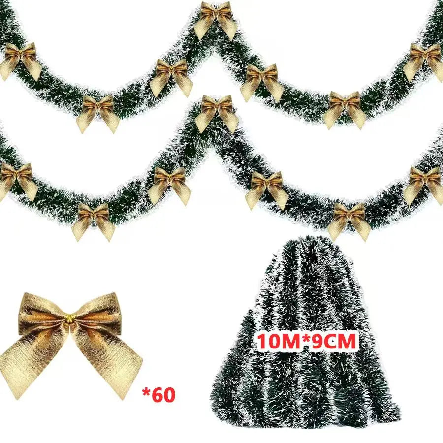 2/4/6/10M Christmas Tinsel Ribbons with Bow Green Cane Ribbon Garland Xmas Tree Hanging Pendent DIY Wreath Party Home Decor