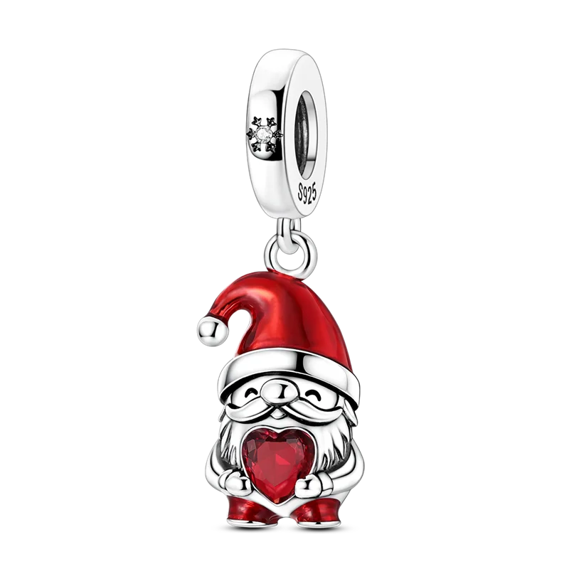 925 Sterling Silver Bright Red Charms Bead CZ Zircon Cute Doll Pendants Fit Original Bracelet DIY Jewelry Women Gift