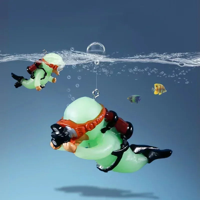 Adornos flotantes de buzo para acuario, decoración para pecera, bola flotante pequeña, linda y luminosa de color verde, accesorios para acuario.