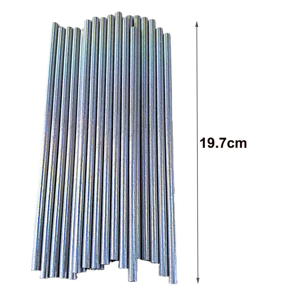 50/100/150pcs Iridescent Paper Straws for Party Supplies Birthday Wedding  Baby Shower Party Decor Golden Silver Straw