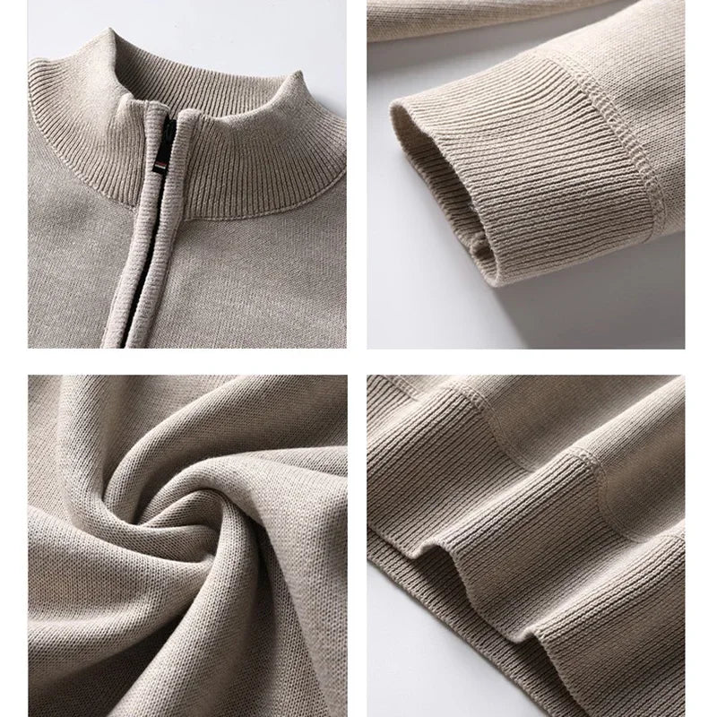 Autumn Winter Fleece Sweater for Men Solid Color Mock Neck Half Zipper Windproof Casual Classic Pullovers Slim Fit Knitwear