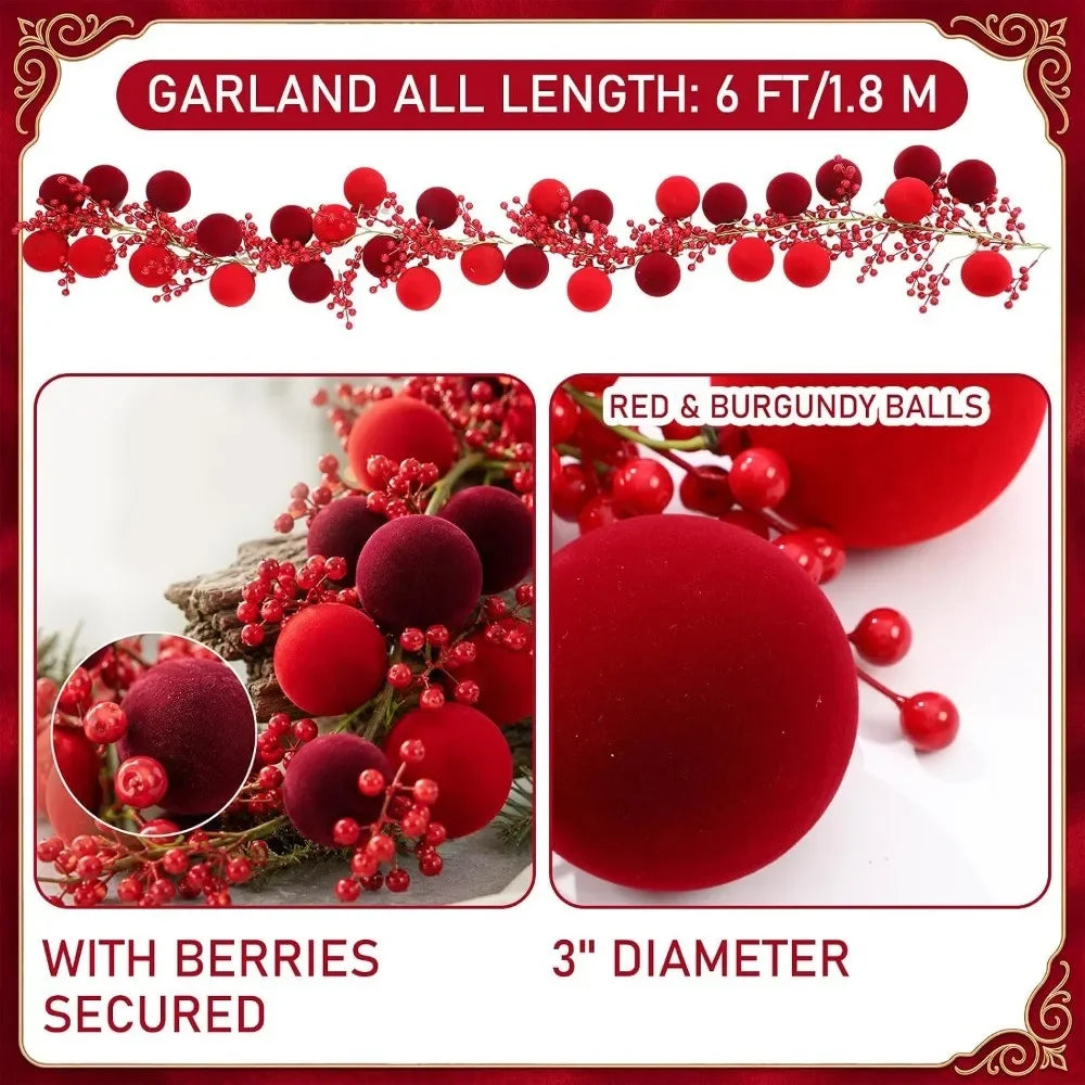 Burgundy Ball Garland with Red Berries Xmas Decor for Christmas Decorations Tree Wreath Holiday Party Home New Year 2026 Decor