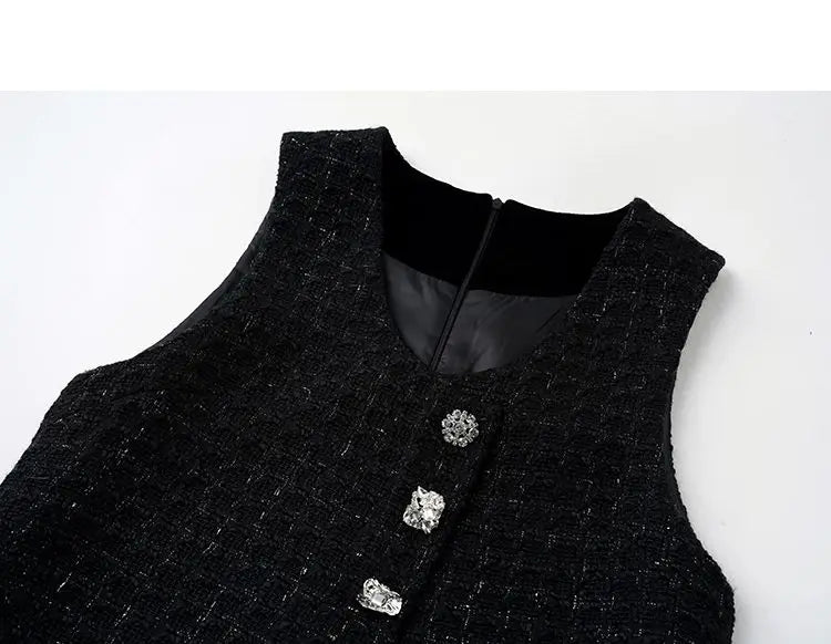 Bright Silk Small Fragrant Style Vest Dress for Women's European Station Trendy Spring Autumn Plus Size Mid Size Skirt Dresses