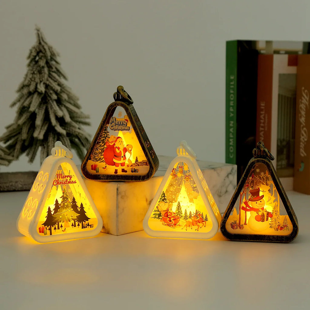 Lanterne veilleuse LED rétro de Noël | Décoration lumineuse de Noël pour fenêtre et table, accessoire d'ambiance, cadeau des fêtes