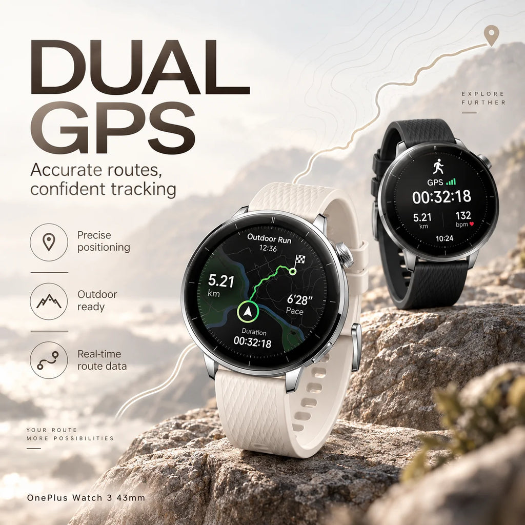 Global Version OnePlus Watch 3 Smart Watch 43mm 1.32 inch AMOLED Display Snapdragon W5 Processor Dual Frequency GPS Wear OS