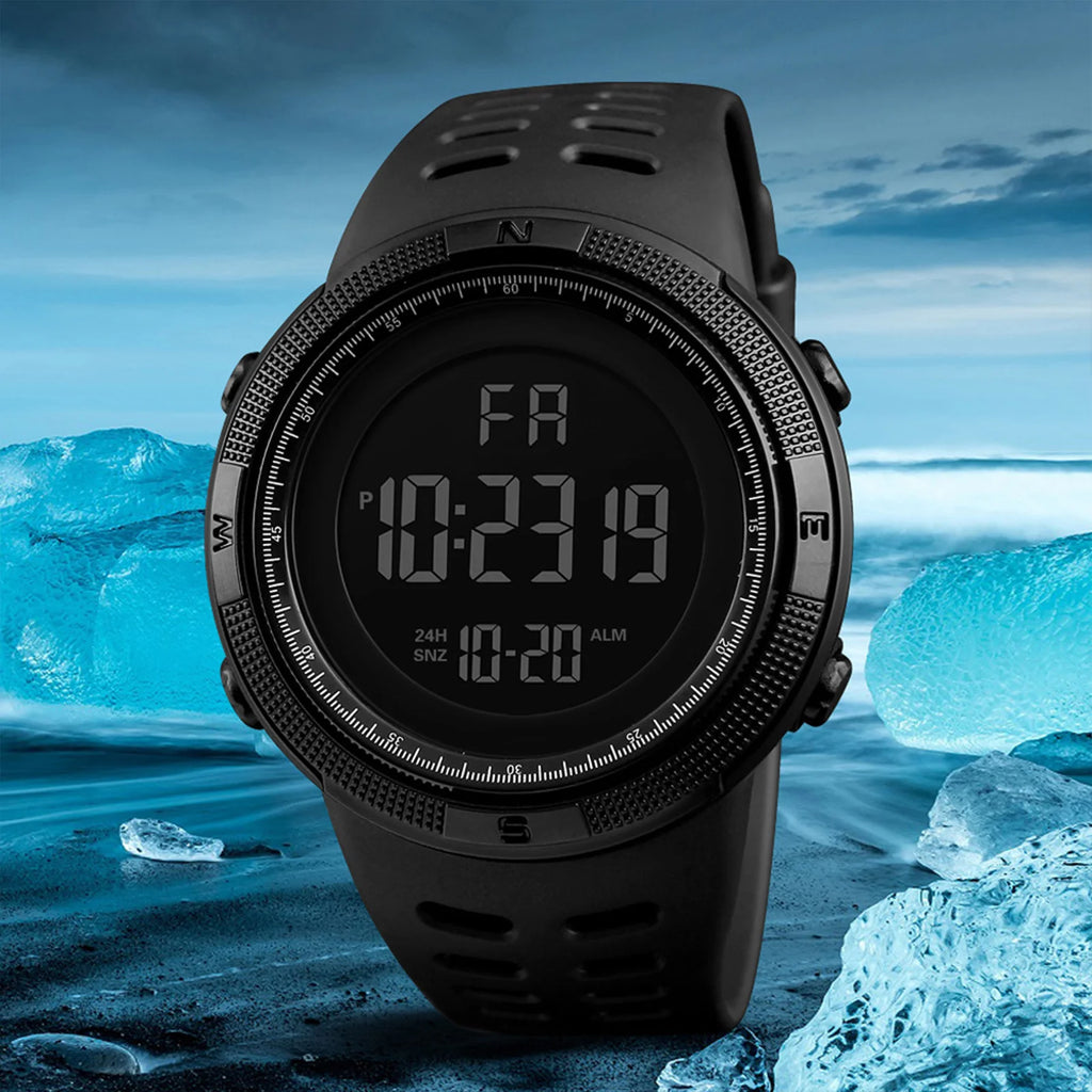 Montre de sport numérique pour homme étanche décontractée lumineuse avec chronomètre alarme montre militaire simple pour la course l'escalade la pêche