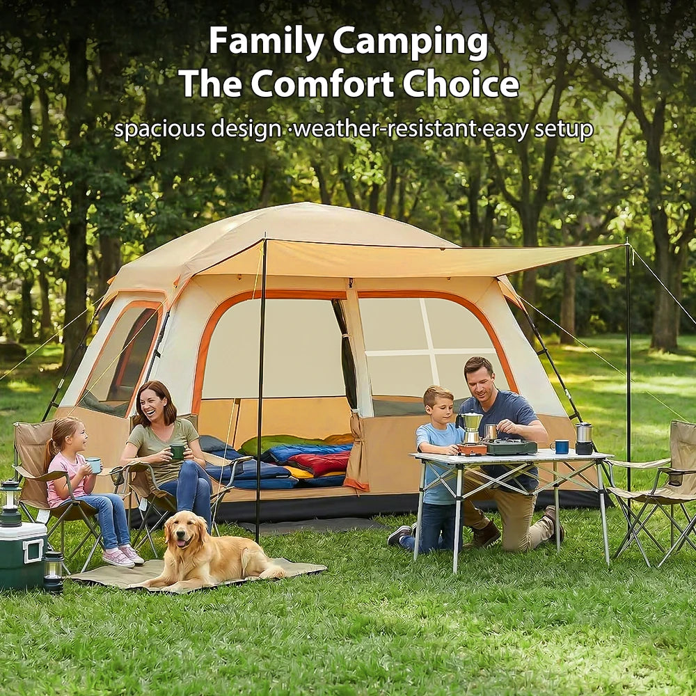 Large Camping Tent 4-6 Person Outdoor Family Tent with Extendable Canopy UV Protection Windproof Anti Mosquito for Camping Hiking