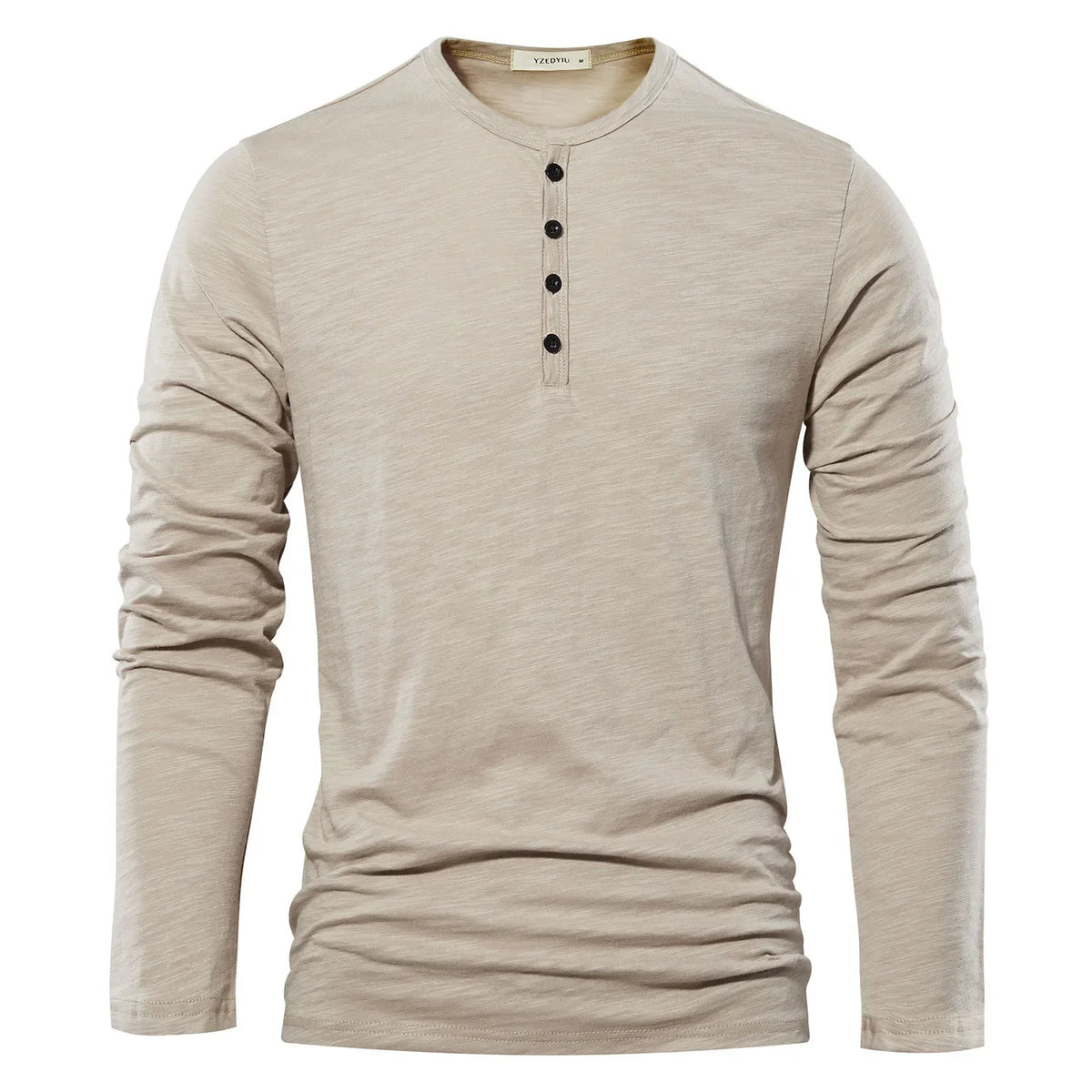 Autumn Solid Casual Mens T-shirts Henery Neck  Long Sleeve T Shirt for Men Breathable Male Tops Classic Versatile Clothes