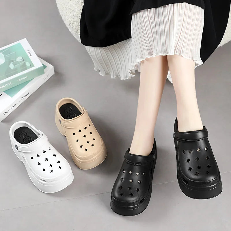 Sandalias de mujer con plataforma de 9 cm, novedad verano 2024, chanclas de tacón alto con suela blanda, zapatos de playa y jardín para exterior, impermeables y con agujeros
