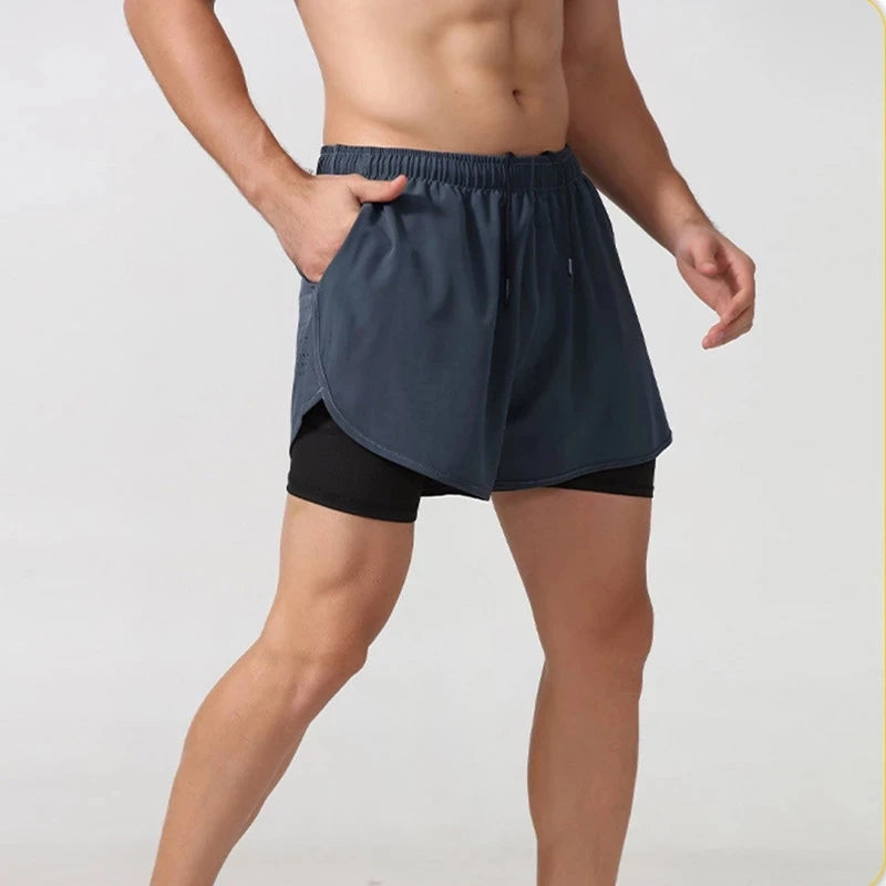 Pantaloncini running uomo a doppio strato