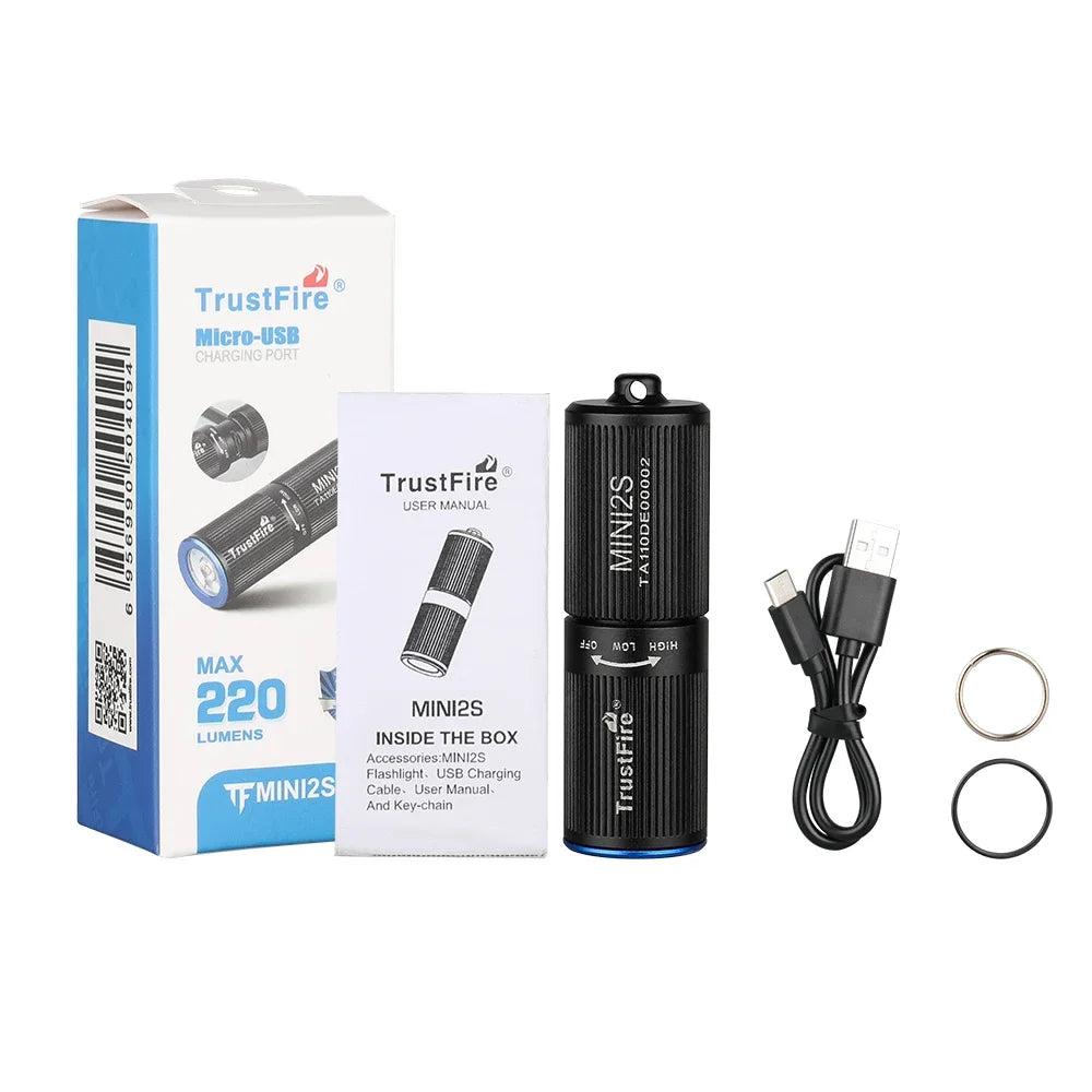 TrustFire Mini2s Mini USB Rechargeable Flashlight 220 Lumens EDC Keychain Powerful Work Light 2-Mode IPX8 Small Portable LED Lamp