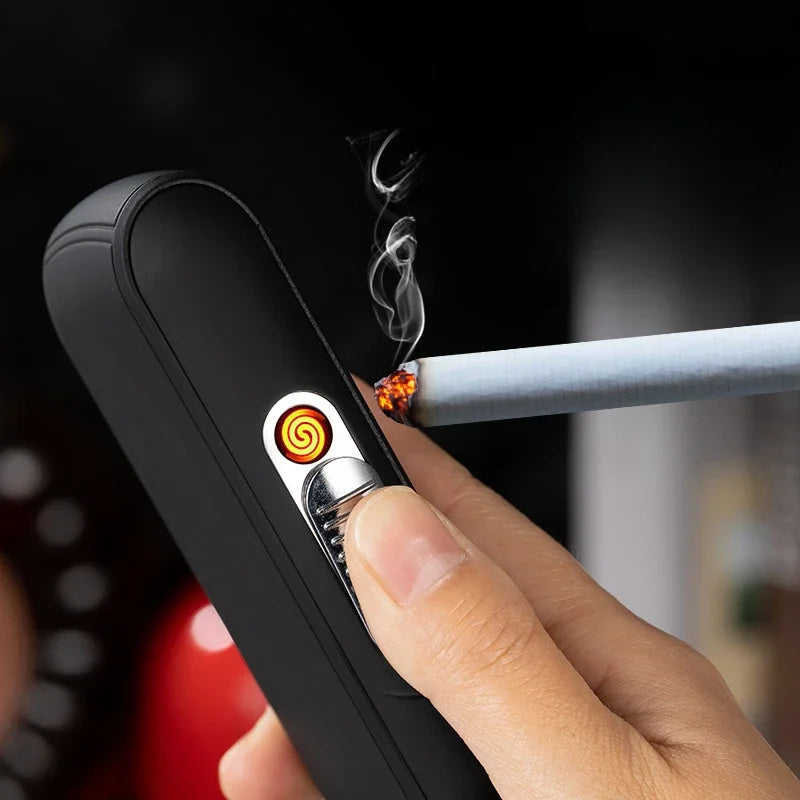 Portable 2-in-1 Multifunctional USB Cigarette Lighter and Cigarette Case, Rechargeable Lighter, Holds 10 King-Size Cigarettes