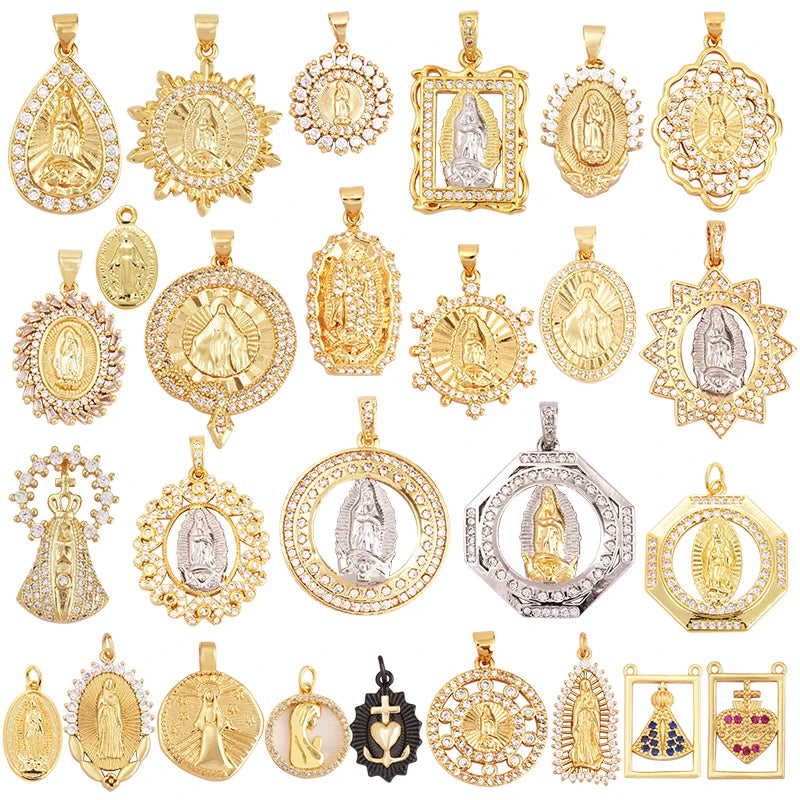 Ciondolo religioso con Gesù e Madonna per collana o bracciale