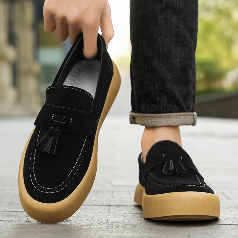 Herren-Loafer mit Quasten, Herbst, Ganzjahresmodell, britischer Stil, modische Freizeitschuhe, trendige Plateauschuhe, rutschfeste vulkanisierte Schuhe