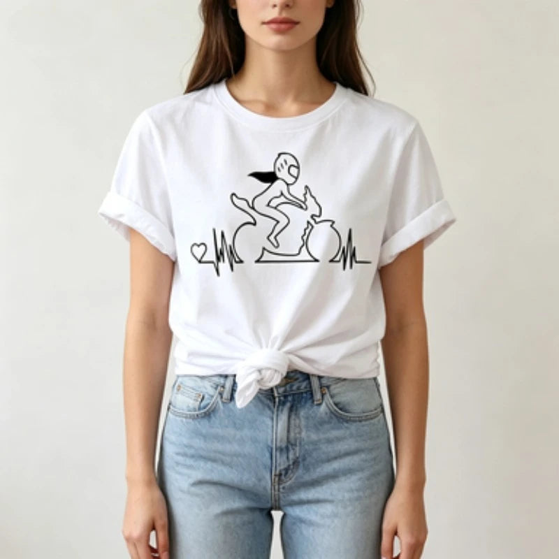 T-shirt da donna con stampa grafica motociclista