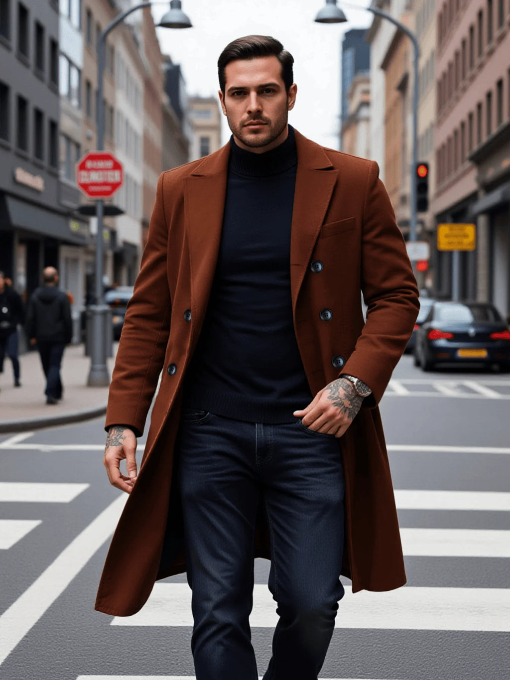Men's Double-Breasted Trench Coat New Autumn/Winter Thick Wool Windproof Fashionable