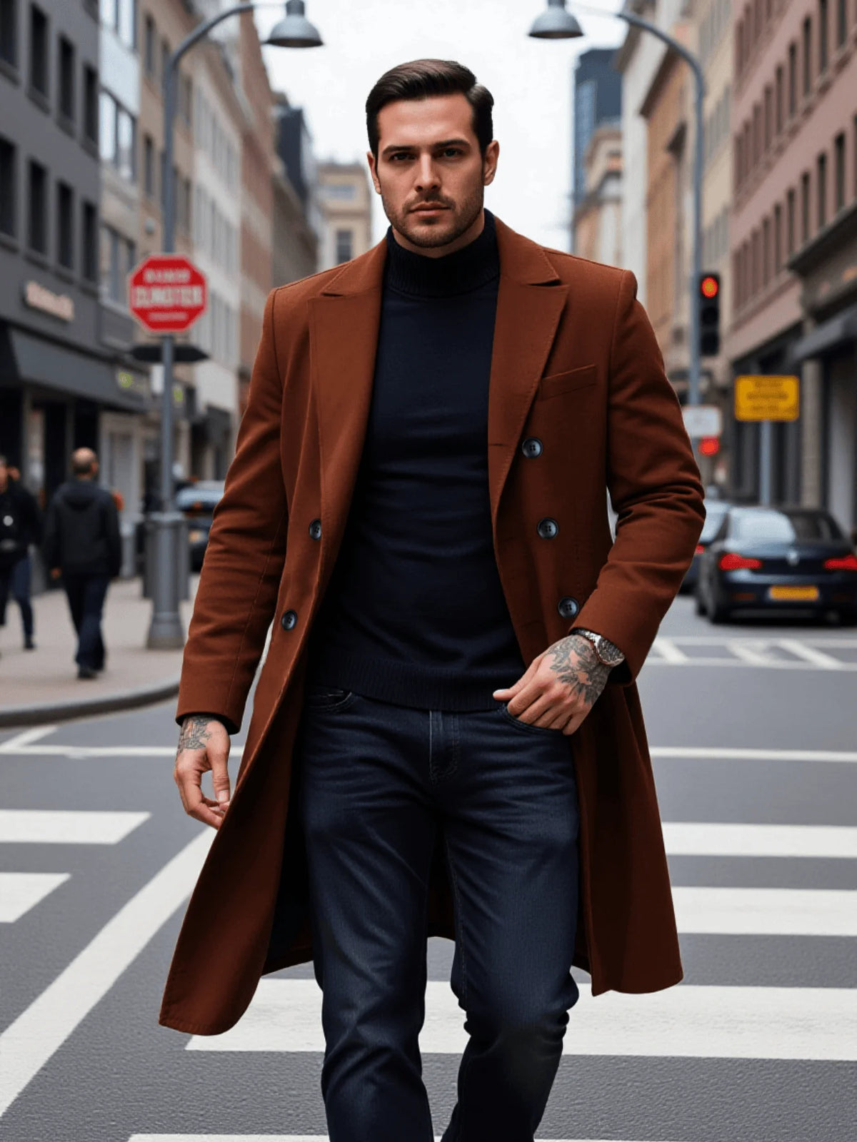 Men's Double-Breasted Trench Coat New Autumn/Winter Thick Wool Windproof Fashionable