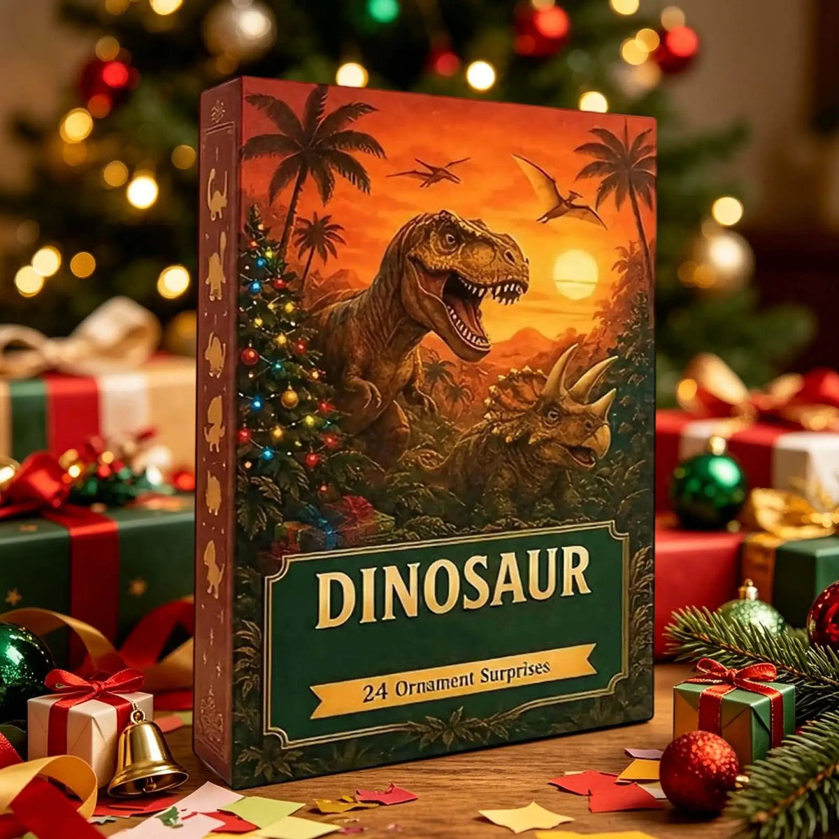 2026 Dinosaur Advent Calendar 24 Day Christmas Countdown Calendar 2D Acrylic Flat Dinosaur Pendant Tree Ornament Holiday Gift