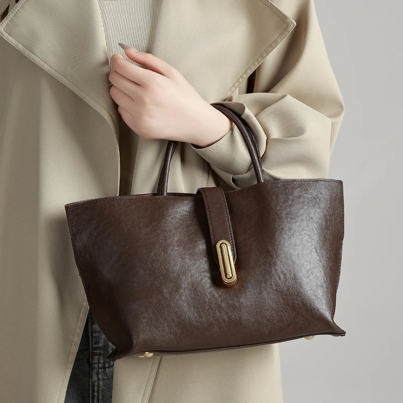 Genuine Leather Women's Bags Commuter Tote Large Capacity Luxury Handbag Female Top-grain Cowhide Fashion Crossbody Bag Woman