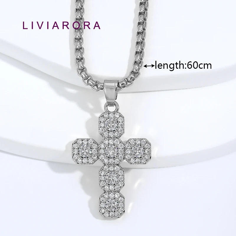 1Pc 18K Gold Plated Brass Iced Out Cross Pendant Necklace Hip Hop Religious Cross Pendant Necklace For Unisex Jewelry Gift