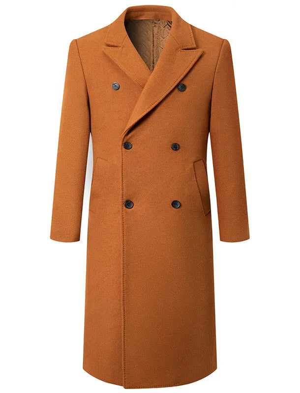 Autumn Winter New Fashion Men's Solid Color Turn-down Collar Long Sleeve Double-breasted Wool Coats Male Clothes Thicken Jackets