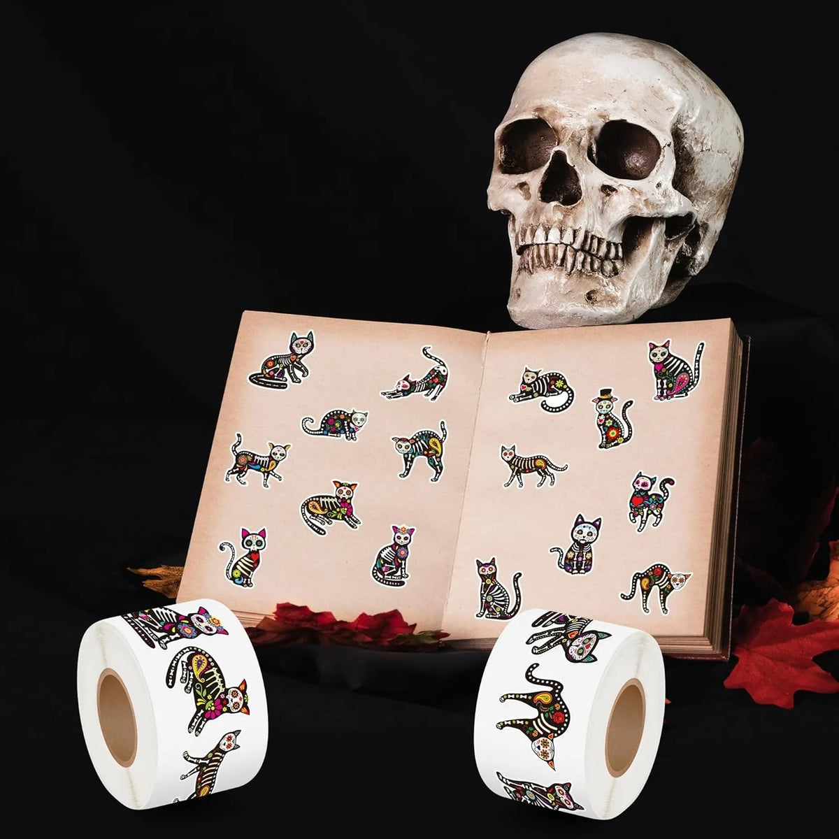 500 Stk. Totenkopf-Aufkleber Halloween Süßigkeiten Totenkopf-Aufkleber Dia de los Muertos Mexiko Tag der Toten Aufkleber für Halloween Party Geschenk