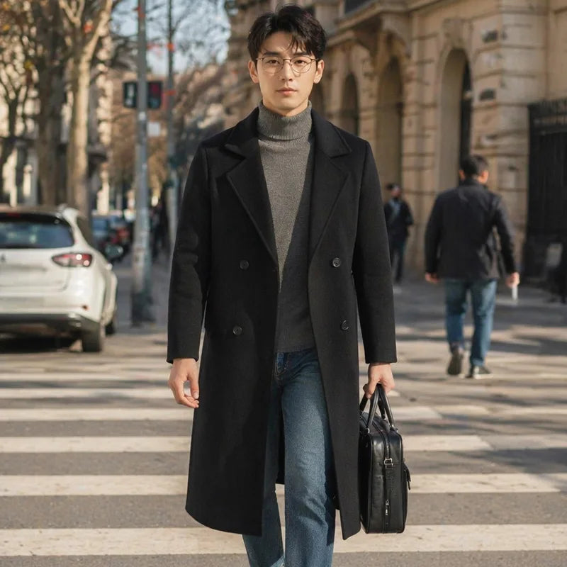 Jueqi Double-sided Wool Coat Men's Business Woolen Coat Mid-length Autumn and Winter New Woolen Coat