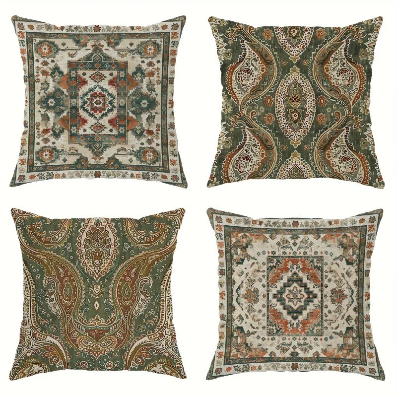 Large Set of 4 Boho Moroccan Throw Pillow Covers Cushion Decor for Living Room Bedroom Ethnic Geometric Home Accessories