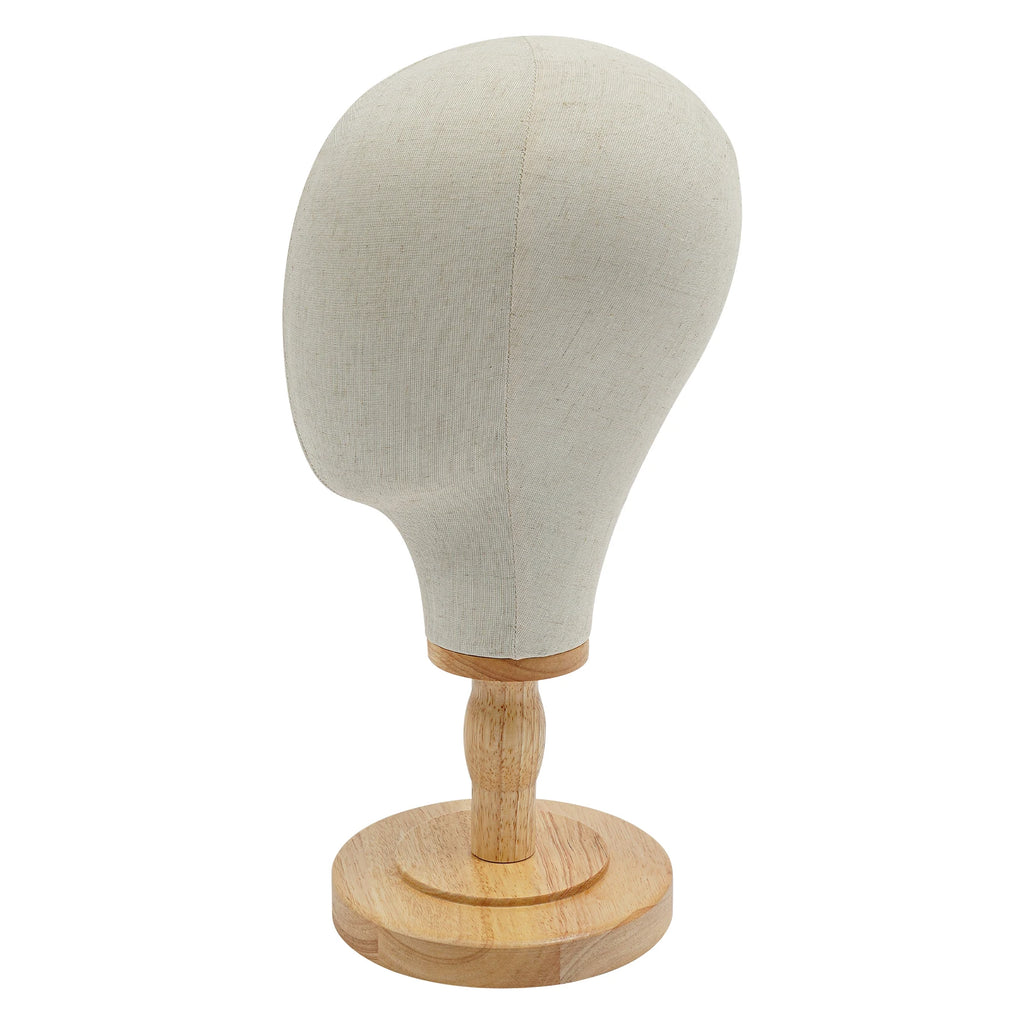 Cabeza de maniquí de lino beige, soporte para peluca, expositor de maniquí para pelucas, sombreros y gafas
