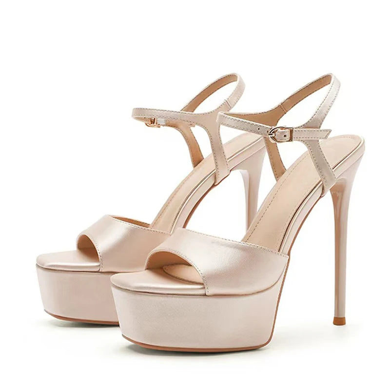 Sandali donna Liyke in raso con plateau e cinturino