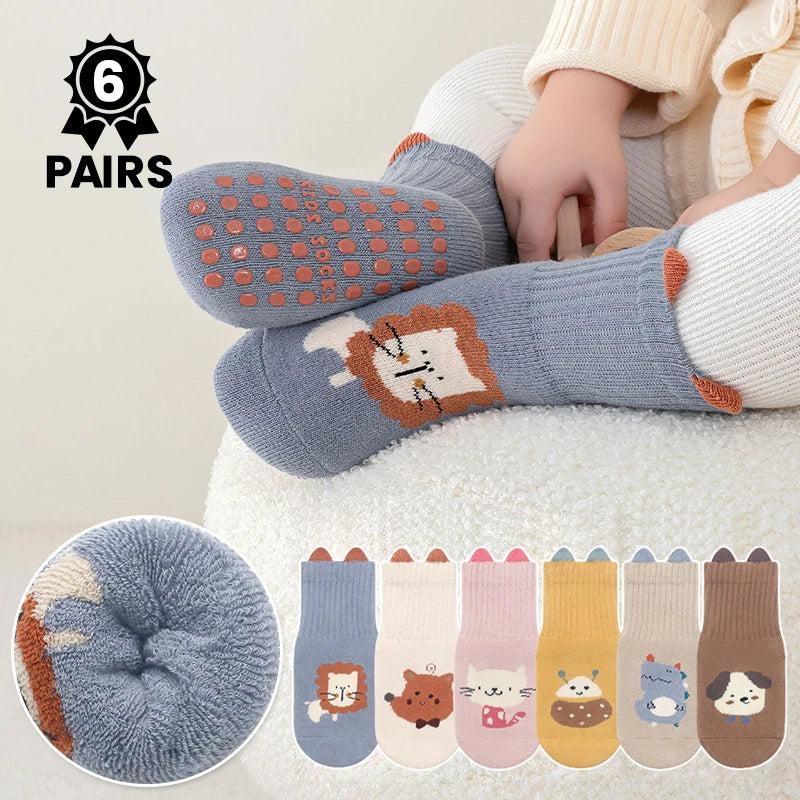 Calze antiscivolo per bambini con motivi cartoon – confezione da 6 paia