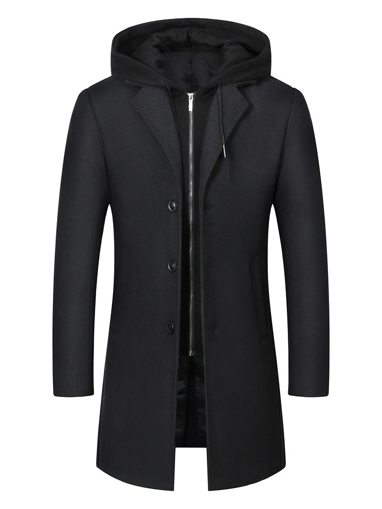 Male Oversized 4XL Winter Men's Wool Coat New Solid Color Men Coat Wool Fashion Casual Business Coat Mid-length Top Trench Coat