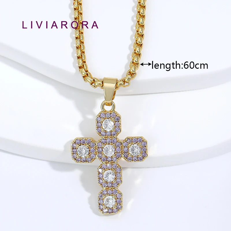 1Pc 18K Gold Plated Brass Iced Out Cross Pendant Necklace Hip Hop Religious Cross Pendant Necklace For Unisex Jewelry Gift