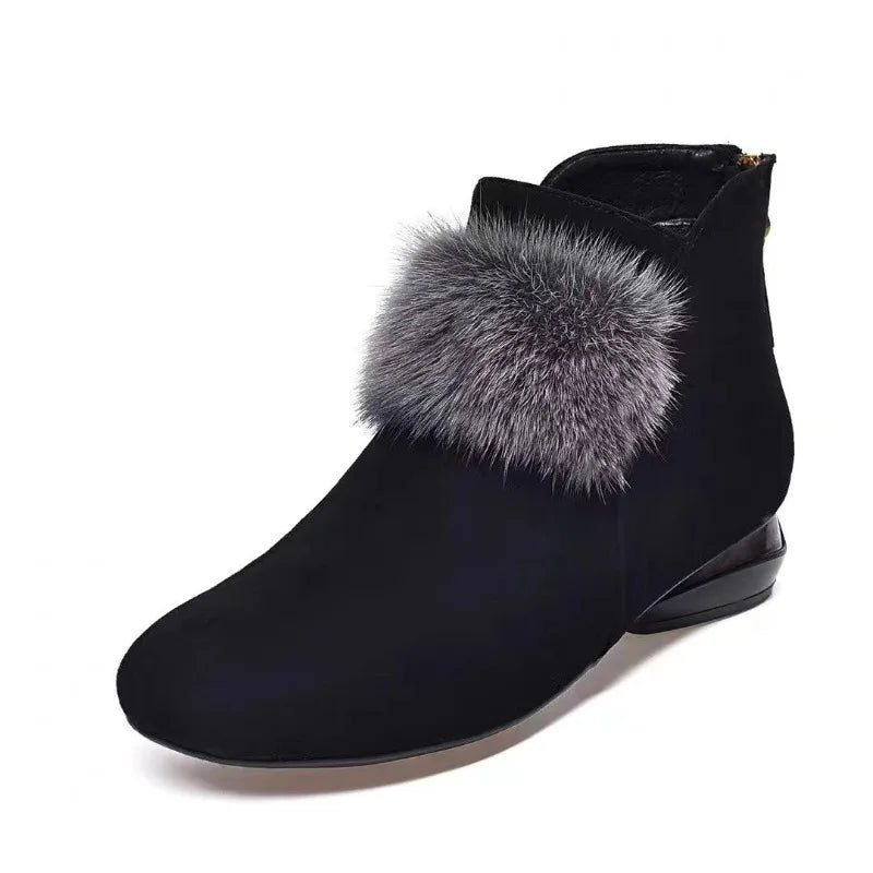 Damenstiefel 2023 Winter Plüsch warme Damenstiefeletten mit niedrigem Absatz, rutschfeste modische Damen-Ankle-Boots mit Reißverschluss für Pendler