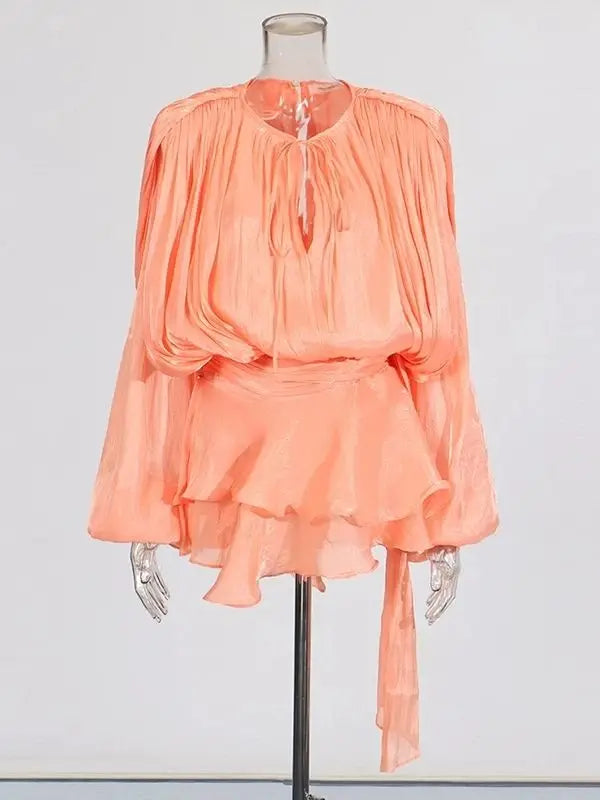 Mini abito da donna a linea A con scollo a V e maniche lunghe