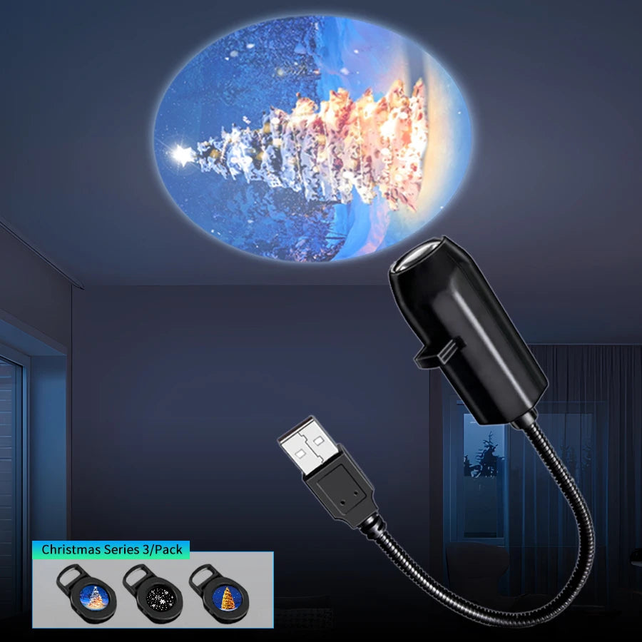 1Pack USB Planet Projection Night Light, 360° Rotating with Multi-Colour Slides for Bedroom and Car, USB Plug 5V
