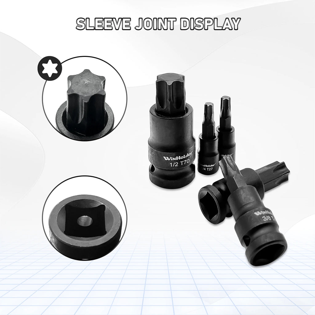 Juego de 15 vasos con puntas Torx de impacto, accionamiento de 1/4", 3/8" y 1/2", herramientas en pulgadas, puntas TRX-Star T6 a T30 para kit de reparación de garaje