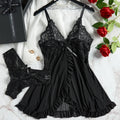 Vestido de lencería sexy de verano para mujer, camisón de encaje transparente, ropa de dormir, ajustado, suave, con cuello en V, vestido y camisón completo.