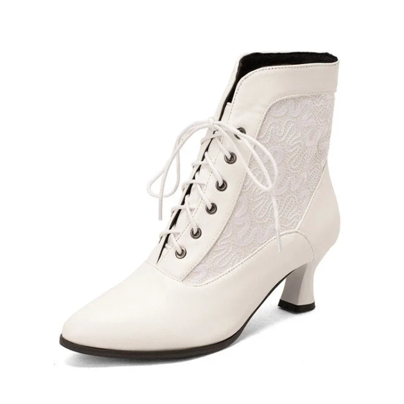 Chaussures bottines victoriennes pour femme en cuir à lacets et à talons, mode tendance, assemblage, talons hauts, pointure 46