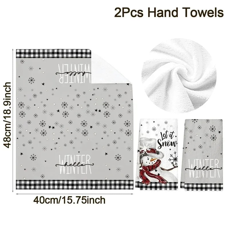 2pcs Christmas Kitchen Towels Buffalo Plaid Xmas Hand Towels Christmas Decorations for Home 2025 Navidad Noel Dish Towels Gifts