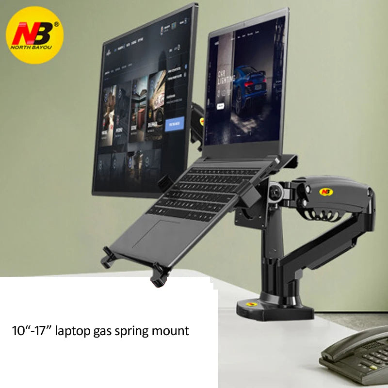NB F160 Laptop-Halterung 10–17,3 Zoll, um 360° drehbar, Gasdruckfeder mit voller Beweglichkeit für 10–27 Zoll LCD-TV-Bildschirme und Monitore, Tisch- und Schreibtischhalterung