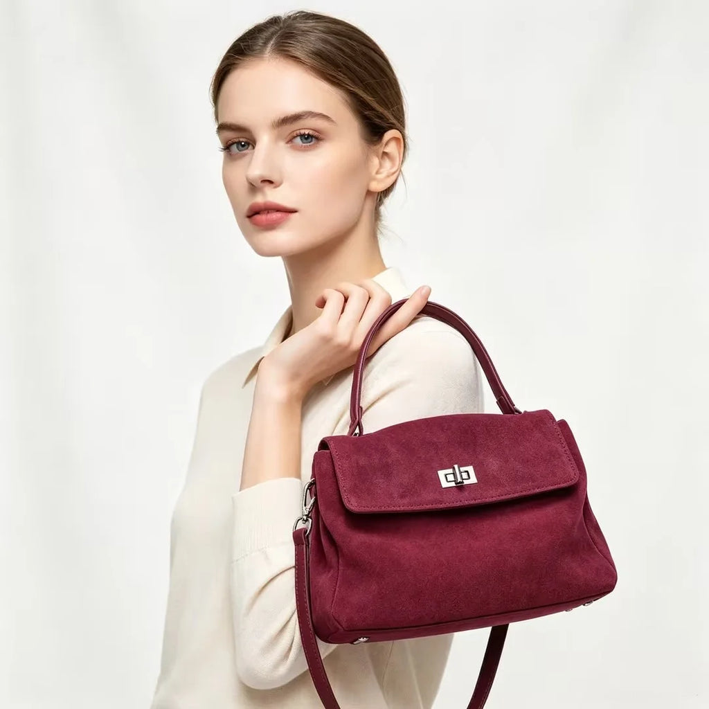 Women's Handbag Genuine Leather Luxury Designer Shoulder Bags Natural Suede Leather Crossbody Bag Commuting Messenger Bag Lady